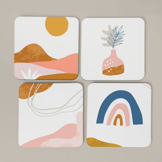 4 pack of coasters laid out flat on beige background