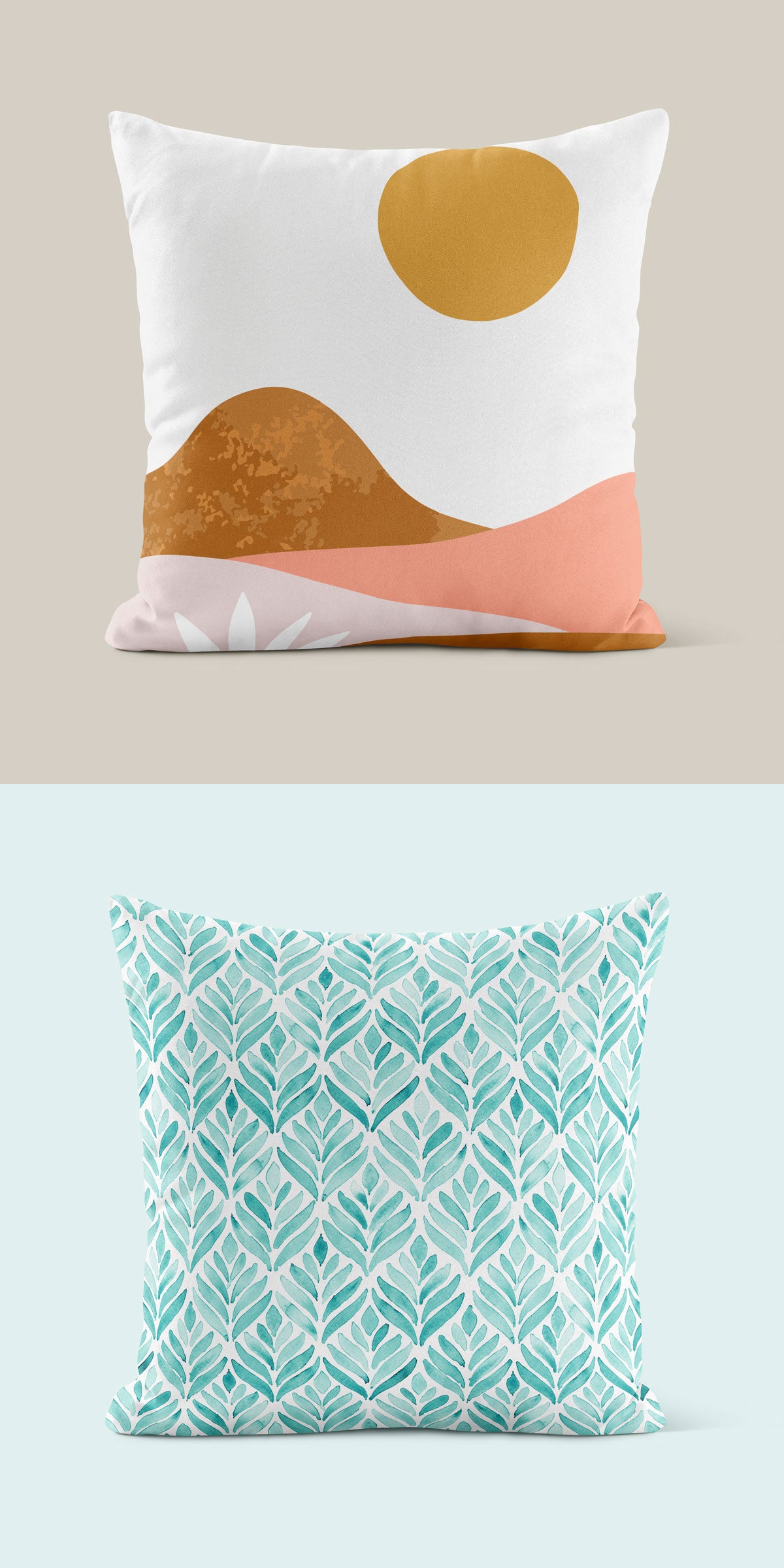 2 cushions with contrasting patterns