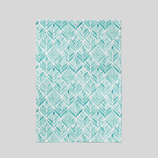 Tea towel printed with leaf design