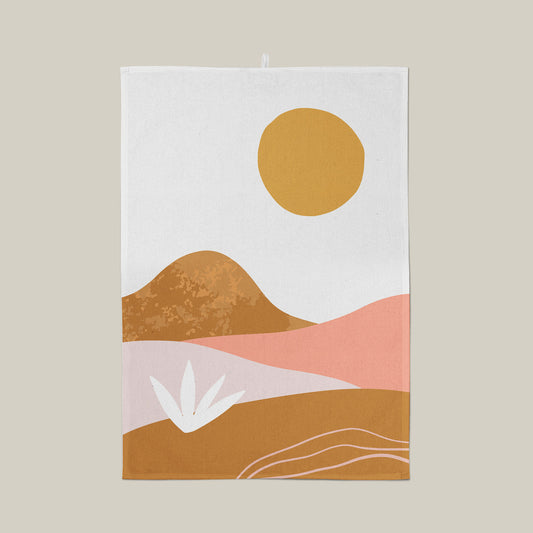 Tea towel with pastel mountain vista print