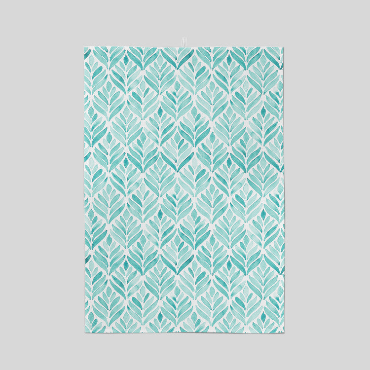 Tea towel printed with leaf design