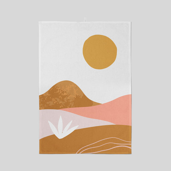 Tea towel printed with outdoor scene